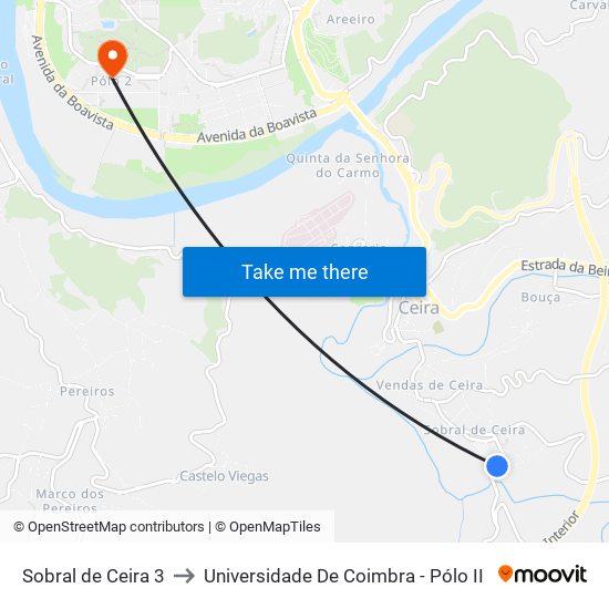 Sobral de Ceira 3 to Universidade De Coimbra - Pólo II map