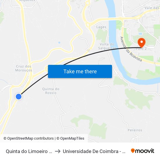Quinta do Limoeiro - Ic2 to Universidade De Coimbra - Pólo II map