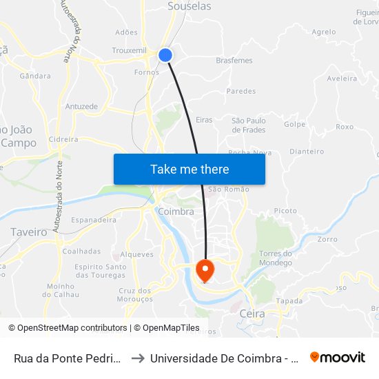 Rua da Ponte Pedrinha 1 to Universidade De Coimbra - Pólo II map