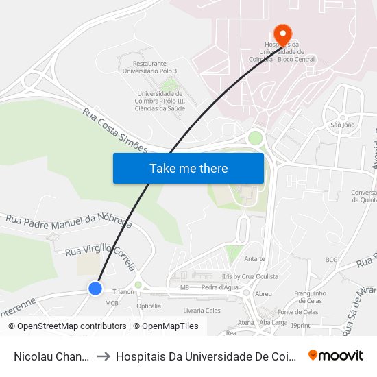 Nicolau Chanterenne 1 to Hospitais Da Universidade De Coimbra - Bloco Central map