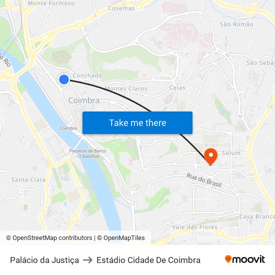 Palácio da Justiça to Estádio Cidade De Coimbra map