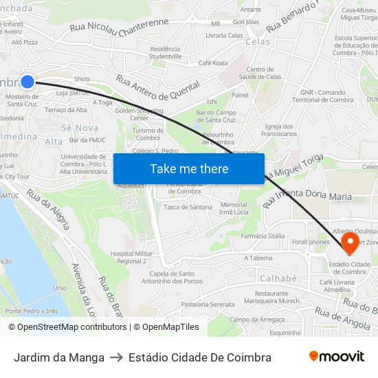 Jardim da Manga to Estádio Cidade De Coimbra map