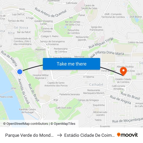 Parque Verde do Mondego to Estádio Cidade De Coimbra map
