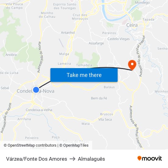 Várzea/Fonte Dos Amores to Almalaguês map