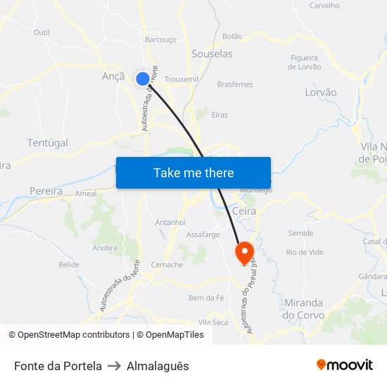 Fonte da Portela to Almalaguês map