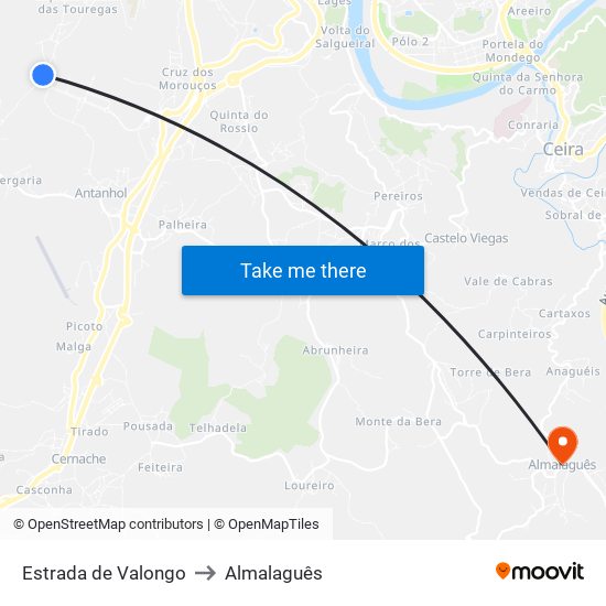 Estrada de Valongo to Almalaguês map