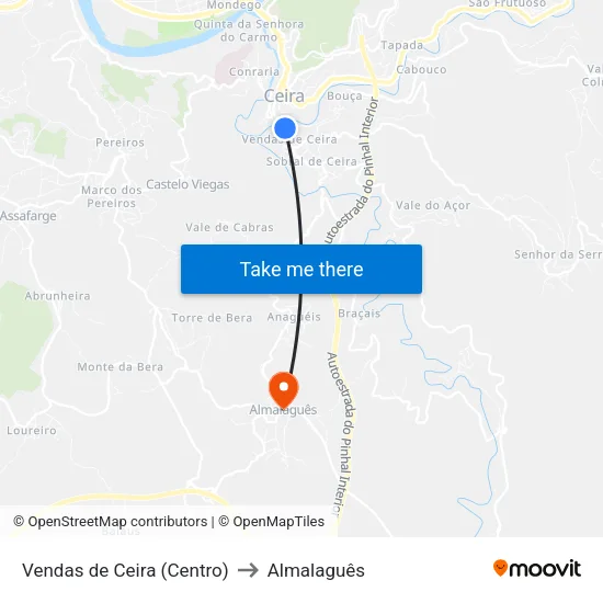Vendas de Ceira (Centro) to Almalaguês map