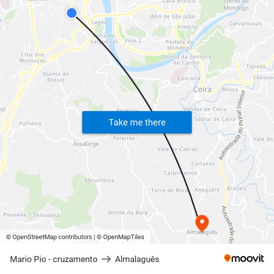 Mario Pio - cruzamento to Almalaguês map