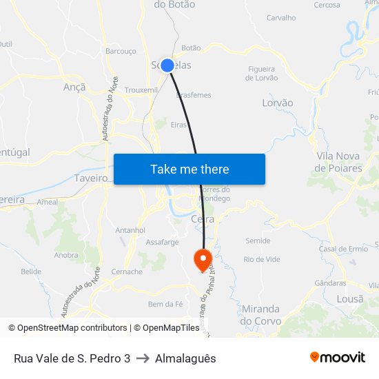 Rua Vale de S. Pedro 3 to Almalaguês map