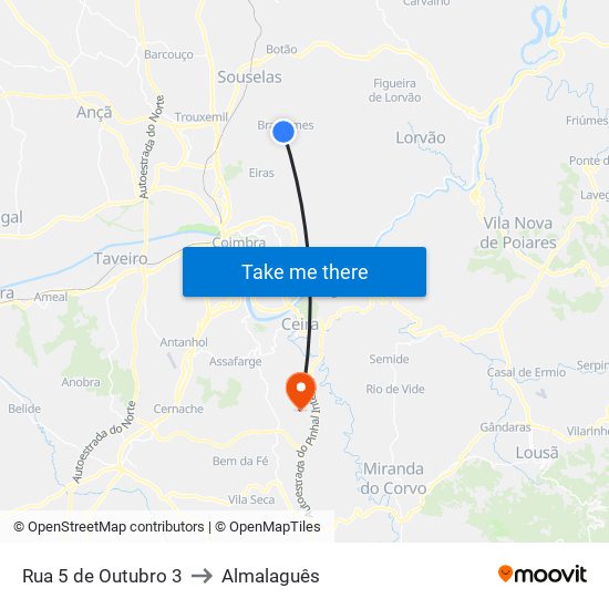 Rua 5 de Outubro 3 to Almalaguês map