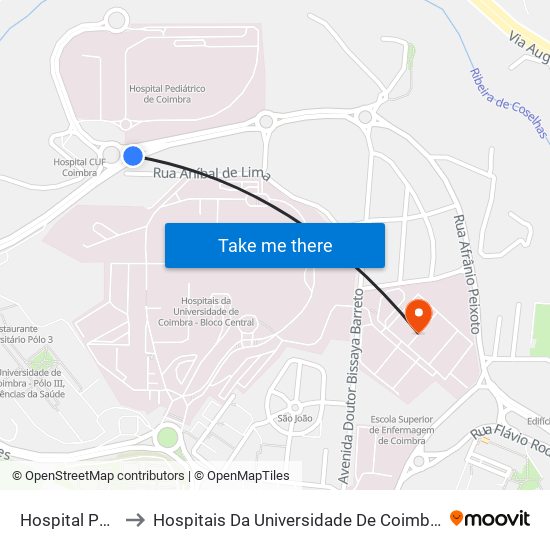 Hospital Pediátrico to Hospitais Da Universidade De Coimbra - Blocos De Celas map