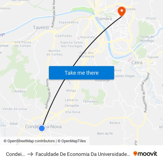 Condeixinha to Faculdade De Economia Da Universidade De Coimbra (Feuc) map