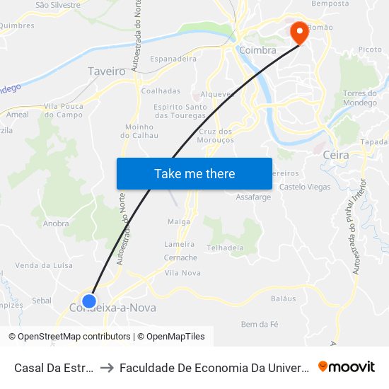 Casal Da Estrada/Capela to Faculdade De Economia Da Universidade De Coimbra (Feuc) map
