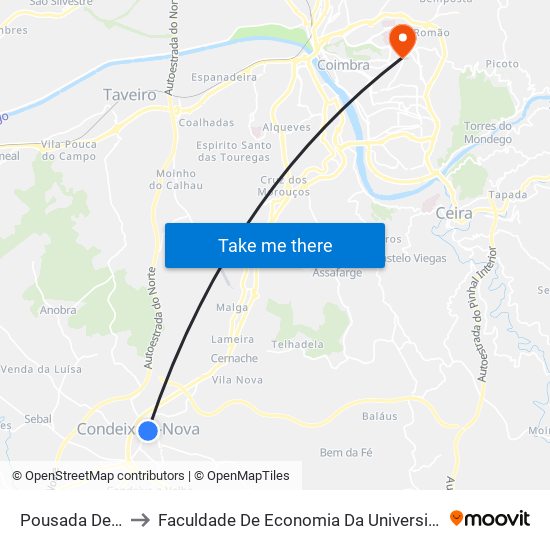 Pousada De Condeixa to Faculdade De Economia Da Universidade De Coimbra (Feuc) map