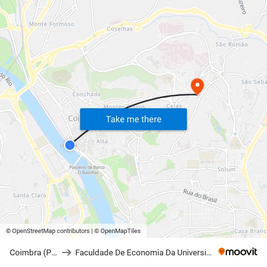 Coimbra (Portagem) to Faculdade De Economia Da Universidade De Coimbra (Feuc) map