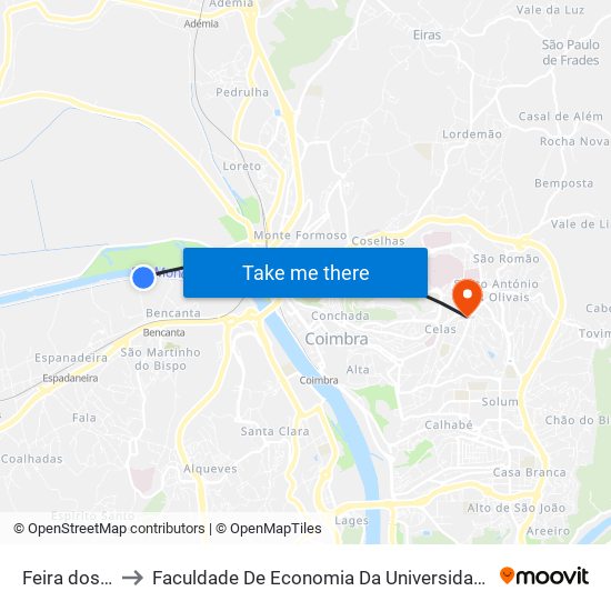 Feira dos 7 e 23 to Faculdade De Economia Da Universidade De Coimbra (Feuc) map