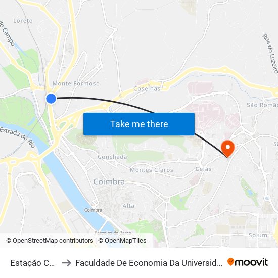 Estação Coimbra B to Faculdade De Economia Da Universidade De Coimbra (Feuc) map