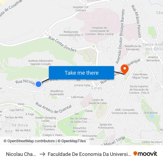 Nicolau Chanterenne 2 to Faculdade De Economia Da Universidade De Coimbra (Feuc) map