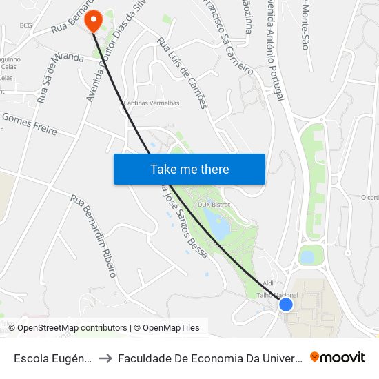 Escola Eugénio de Castro to Faculdade De Economia Da Universidade De Coimbra (Feuc) map