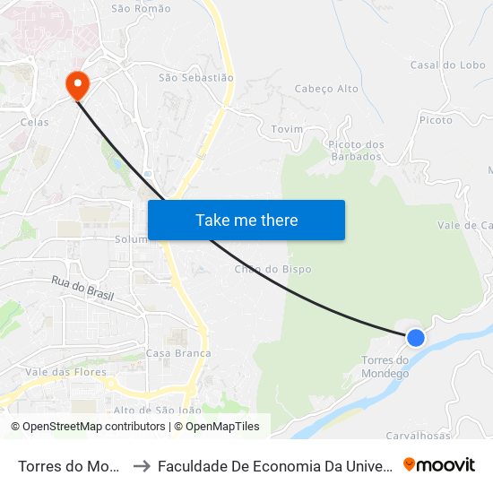 Torres do Mondego (norte) to Faculdade De Economia Da Universidade De Coimbra (Feuc) map