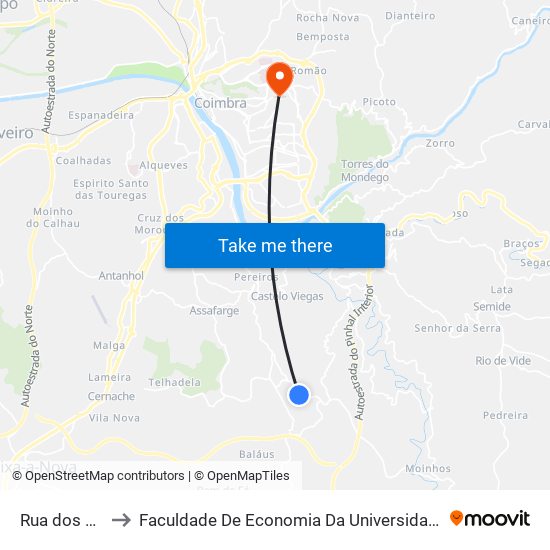 Rua dos Lagos 1 to Faculdade De Economia Da Universidade De Coimbra (Feuc) map