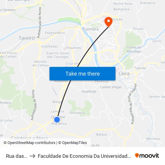 Rua das Chãs to Faculdade De Economia Da Universidade De Coimbra (Feuc) map