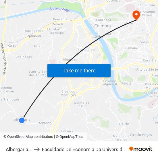 Albergaria - centro to Faculdade De Economia Da Universidade De Coimbra (Feuc) map