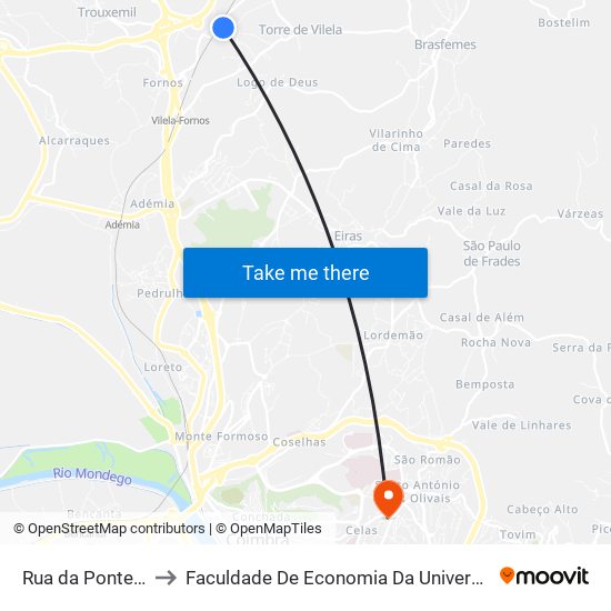 Rua da Ponte Pedrinha 1 to Faculdade De Economia Da Universidade De Coimbra (Feuc) map