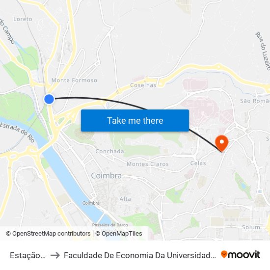 Estação Velha to Faculdade De Economia Da Universidade De Coimbra (Feuc) map