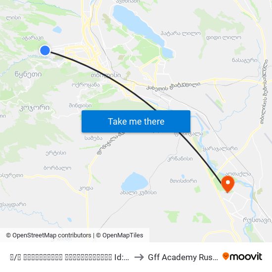 მ/ს სახელმწიფო უნივერსიტეტი Id:3929 to Gff Academy Rustavi map