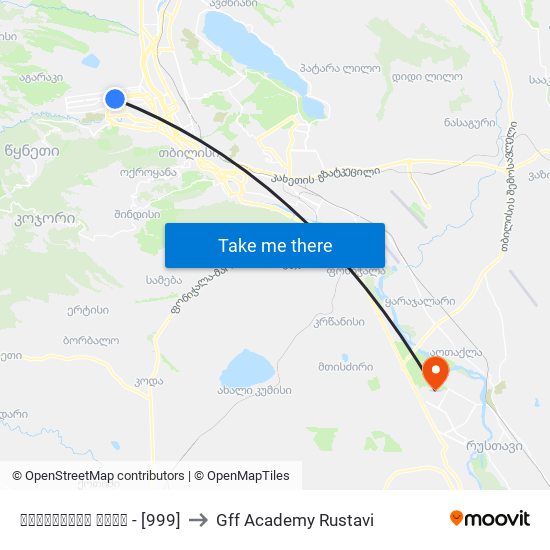 კარტოზიას ქუჩა - [999] to Gff Academy Rustavi map