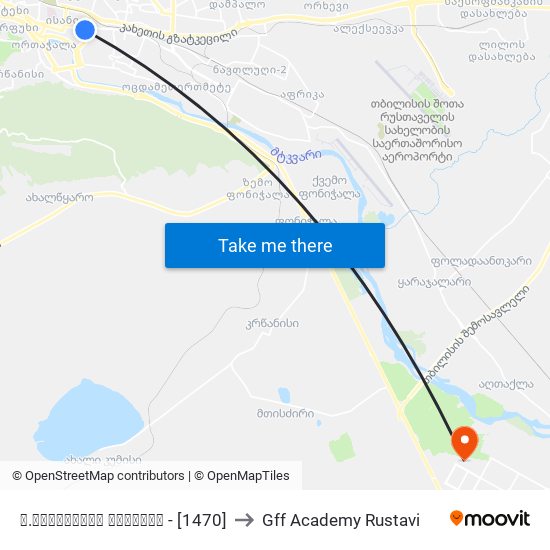 ქ.წამებულის გამზირი - [1470] to Gff Academy Rustavi map