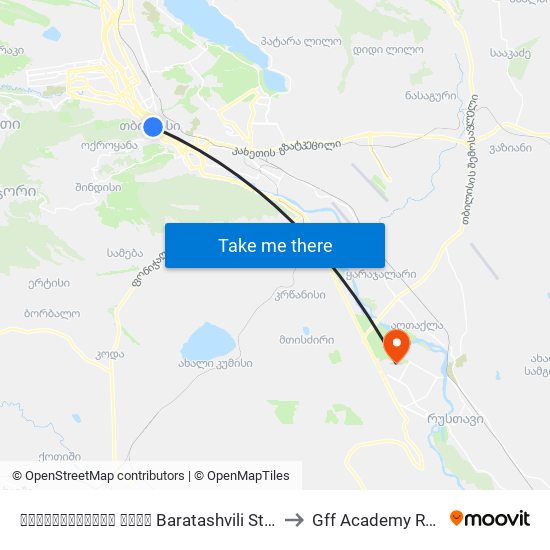 ბარათაშვილის ქუჩა Baratashvili St. Id:3065 to Gff Academy Rustavi map