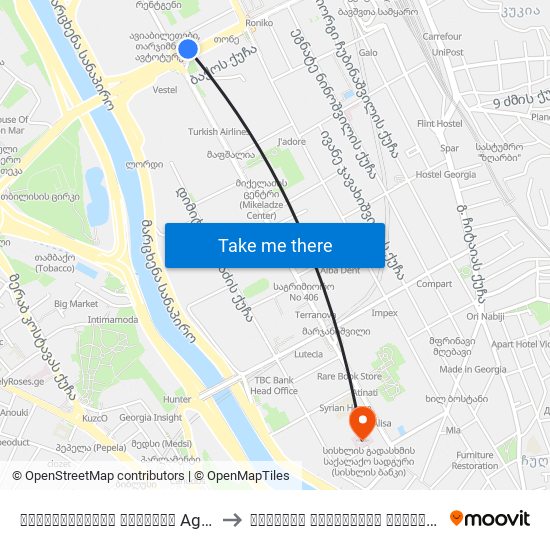 აღმაშენებლის გამზირი Agmashenebeli Ave.-  Id:2786 to სისხლის გადასხმის საქალაქო სადგური (სისხლის ბანკი) map