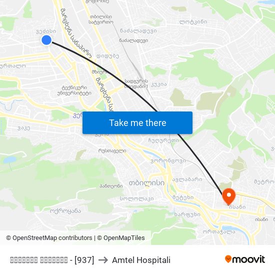 ჟვანიას მოედანი - [937] to Amtel Hospitali map