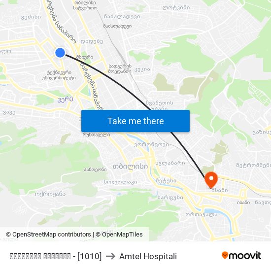სააკაძის მოედანი   - [1010] to Amtel Hospitali map