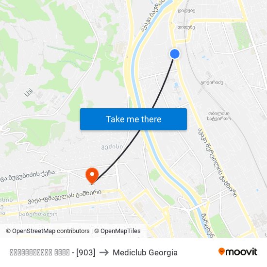 მირცხულავას ქუჩა - [903] to Mediclub Georgia map