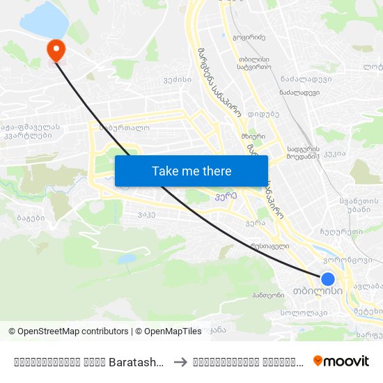 ბარათაშვილის ქუჩა Baratashvili St. Id:3065 to უნივერსალური სამედიცინო ცენტრი map