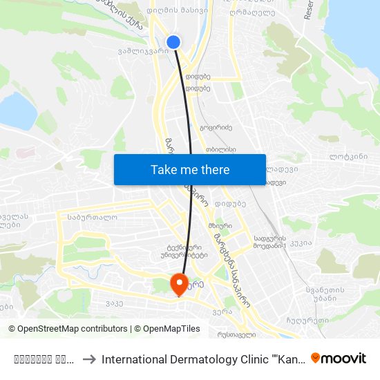 ჩალაძეს ქუჩა to International Dermatology Clinic ""Kani"" map