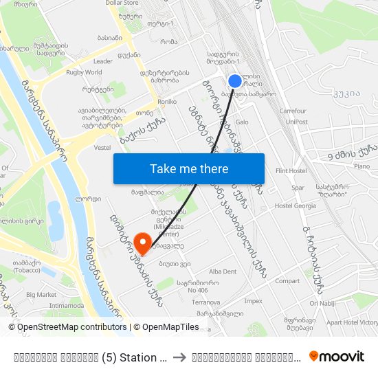 სადგურის მოედანი (5) Station Square (5) - Id:3076 to ალადაშვილის საუნივერსიტეტო კლინიკა map