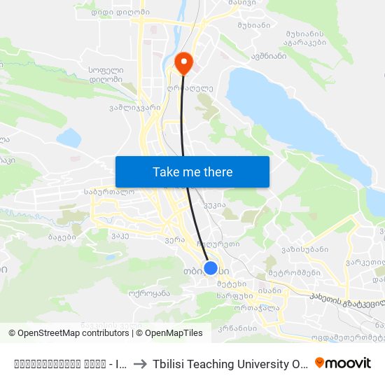 ბარათაშვილის ქუჩა - Id:3932 to Tbilisi Teaching University Of Georgia map