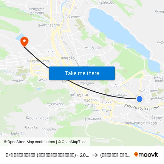 მ/ს ვარკეთილი (მიკროავტობუსები) - 20208 to (სისხლის ბანკი) map