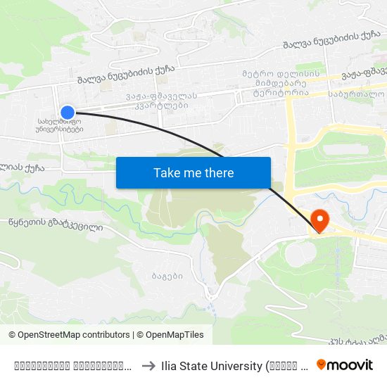 სახელმწიფო უნივერსიტეტი / State University to Ilia State University (ილიას სახელმწიფო უნივერსიტეტი) map