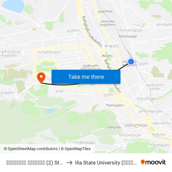 სადგურის მოედანი (2) Station Square (2) - Id:799 to Ilia State University (ილიას სახელმწიფო უნივერსიტეტი) map