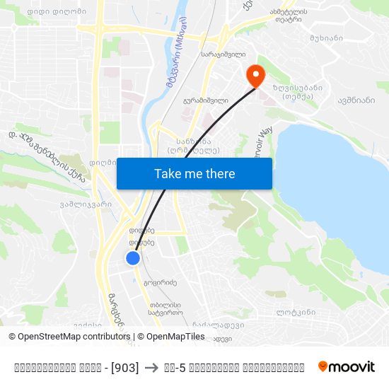 მირცხულავას ქუჩა - [903] to მე-5 კლინიკური საავადმყოფო map