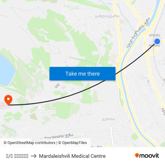 მ/ს დიდუბე to Mardaleishvili Medical Centre map