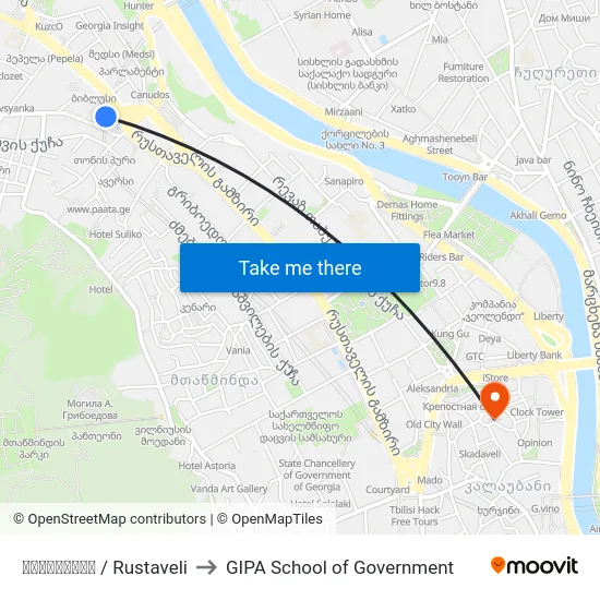 რუსთაველი  / Rustaveli to GIPA School of Government map