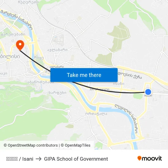 ისანი / Isani to GIPA School of Government map