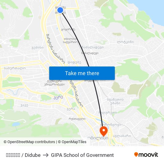 დიდუბე / Didube to GIPA School of Government map