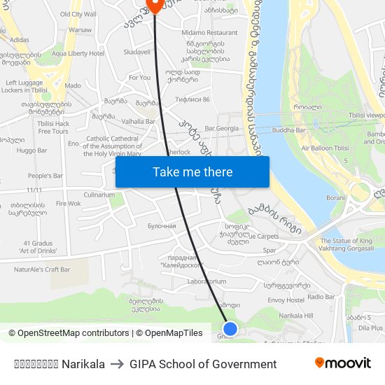 ნარიყალა Narikala to GIPA School of Government map